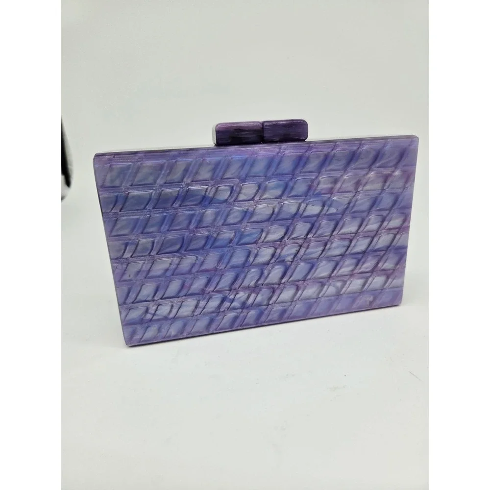 Women Purple Acrylic Marble Clutch Bag Box Bag Chain Shoulder Crossbody Purse‎